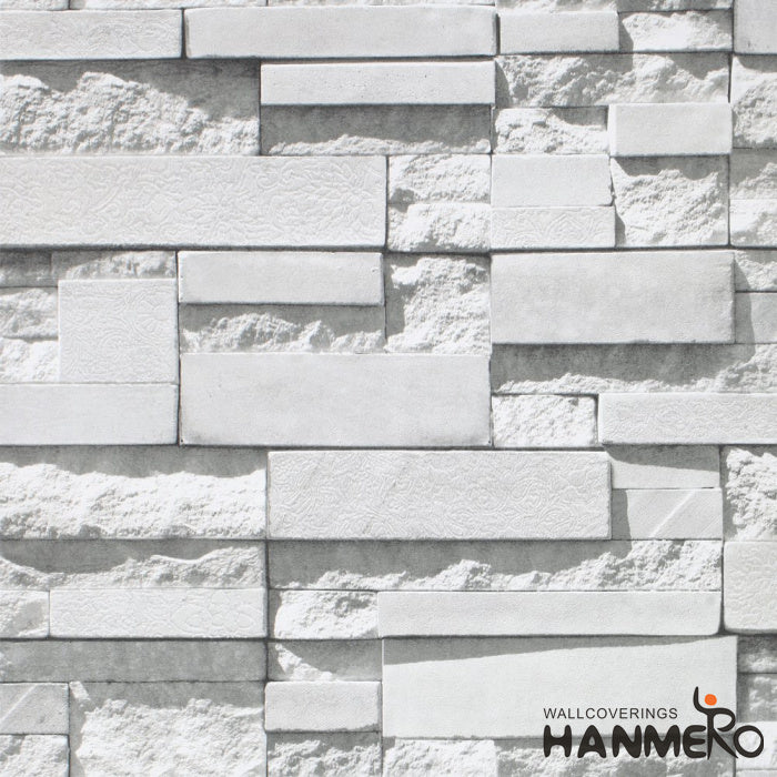 HANMERO Modern Faux Brick Stone Textured Wallpaper Roll 3D Gray Rock Brick Blocks Home Room Decoration