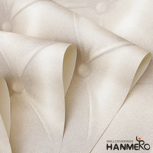 Hanmero Modern Luxury 3d Faux Leather Textured 10m Vinyl Mural Wallpaper for Living Bedroom Cream White