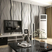 Load image into Gallery viewer, HANMERO High-grade Modern Microfiber Non-woven Flocking Black&amp;Gray Stripes and Curves Wallpaper
