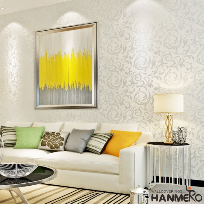 HANMERO High End Modern Flocked Wall Paper for Living Bedroom Wall Decoration Silver Gray