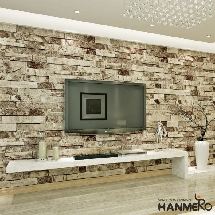 HANMERO 3D Rural Imitation Faux Gray Brick Stone Block Textured Vinyl Wall Paper