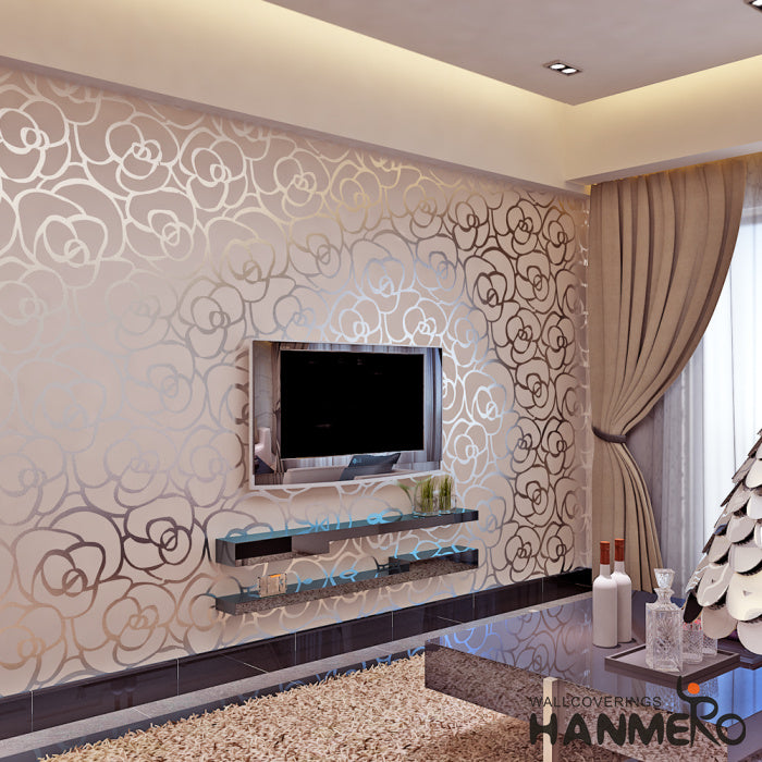 HANMERO European Fashion High-grade Big Rose Flower Pattern Embossed Flocking PVC Wallpaper