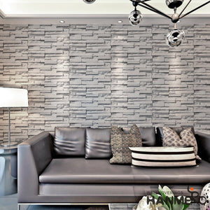 HANMERO Modern Faux Brick Stone Textured Wallpaper Roll 3D Gray Rock Brick Blocks Home Room Decoration