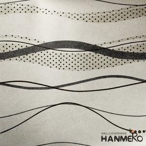 HANMERO High-grade Modern Microfiber Non-woven Flocking Wavy black Stripes and Curves Wallpaper