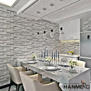 HANMERO Modern Faux Brick Stone Textured Wallpaper Roll 3D Gray Rock Brick Blocks Home Room Decoration