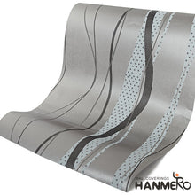 Load image into Gallery viewer, HANMERO High-grade Modern Microfiber Non-woven Flocking Black&amp;Gray Stripes and Curves Wallpaper
