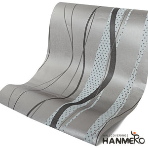 HANMERO High-grade Modern Microfiber Non-woven Flocking Black&Gray Stripes and Curves Wallpaper