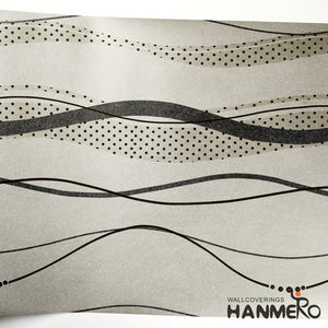 HANMERO High-grade Modern Microfiber Non-woven Flocking Wavy black Stripes and Curves Wallpaper