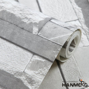 HANMERO Modern Faux Brick Stone Textured Wallpaper Roll 3D Gray Rock Brick Blocks Home Room Decoration