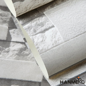 HANMERO Modern Faux Brick Stone Textured Wallpaper Roll 3D Gray Rock Brick Blocks Home Room Decoration