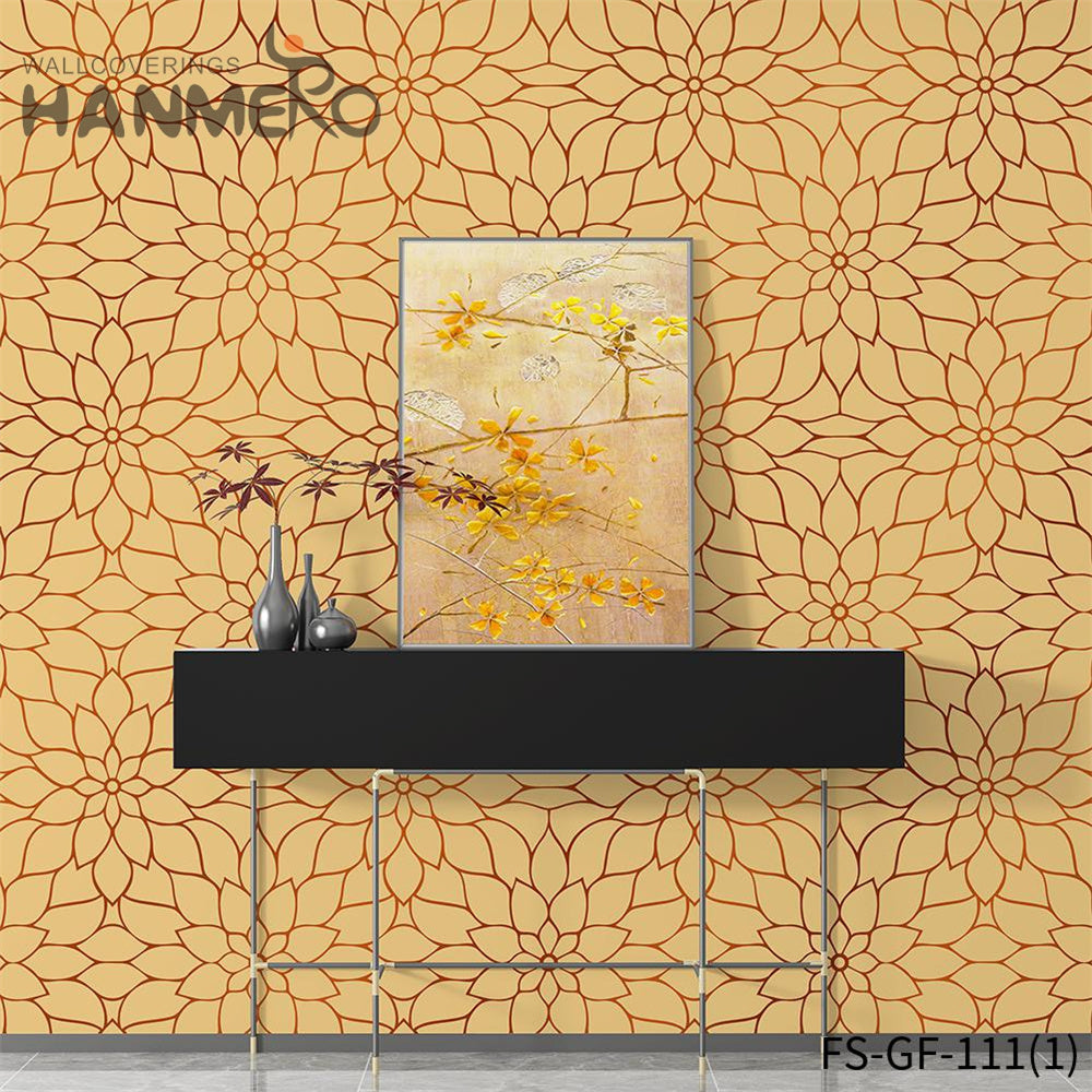 HANMERO latest bedroom wallpaper designs Hot Selling Geometric Embossing Modern Bed Room 0.53*10M PVC Gold Foil